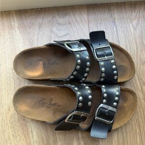 Black Studded Sandals with Buckles